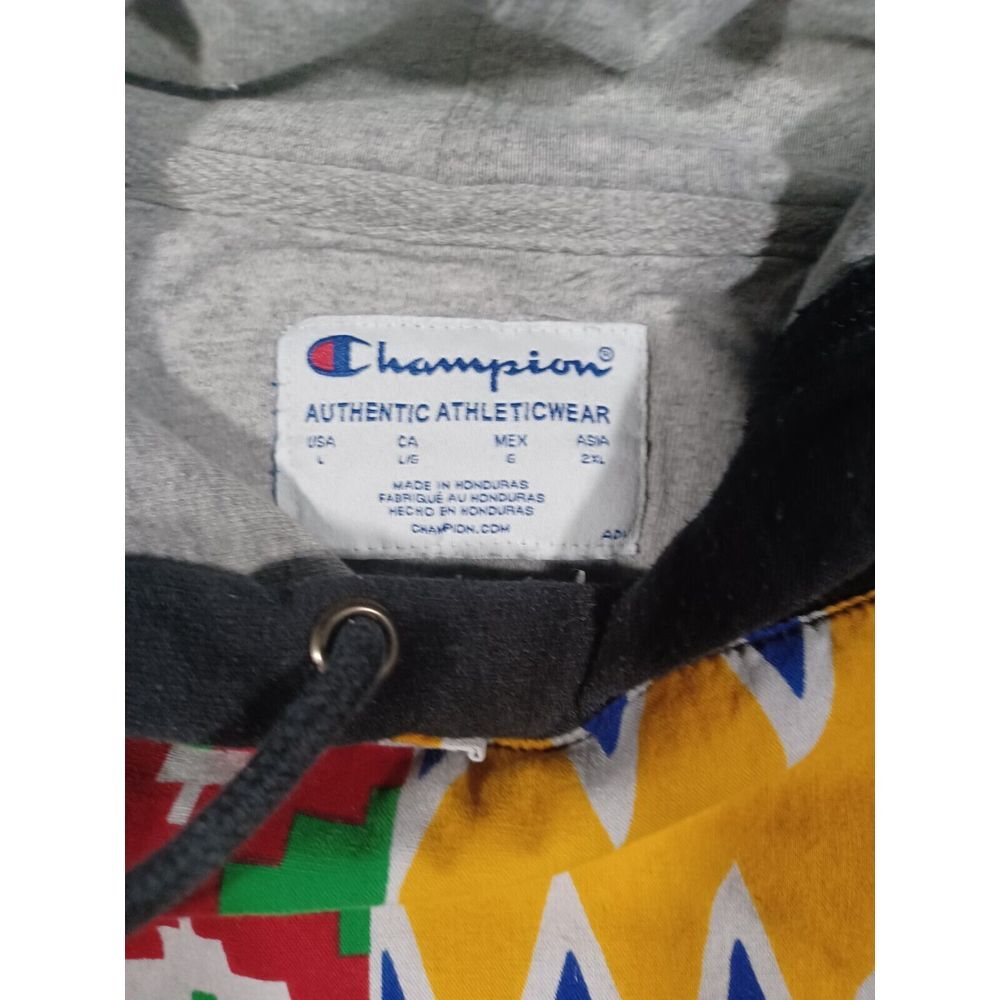 Champion Hoodie Mens L Black Pullover Customized Fabric Print - Picture 2 of 4